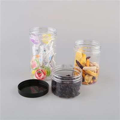 Récipient rond transparent en plastique noir de 700 ml