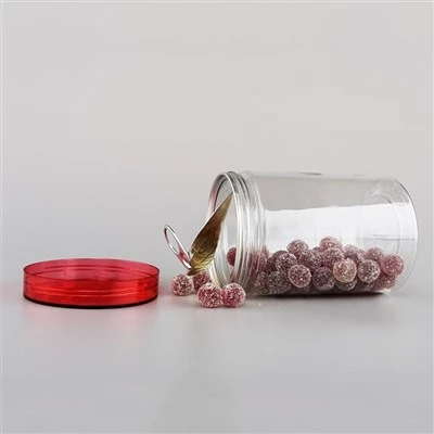 Pots transparents en plastique rouge
